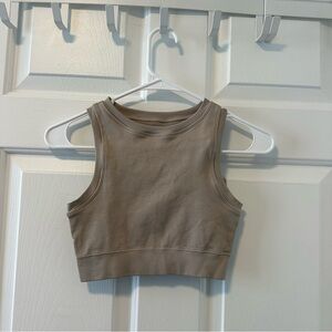 Tan ribbed cropped tank top